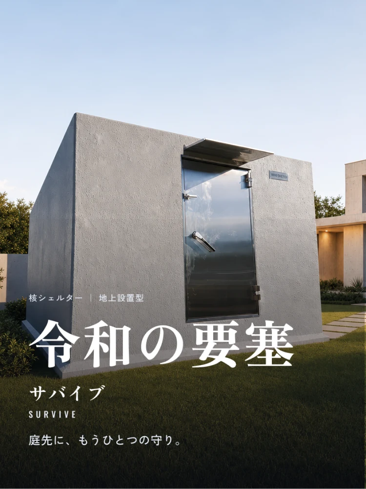 核シェルター・地上設置型「サバイブ SURVIVE」令和の要塞。庭先に、もうひとつの守り。